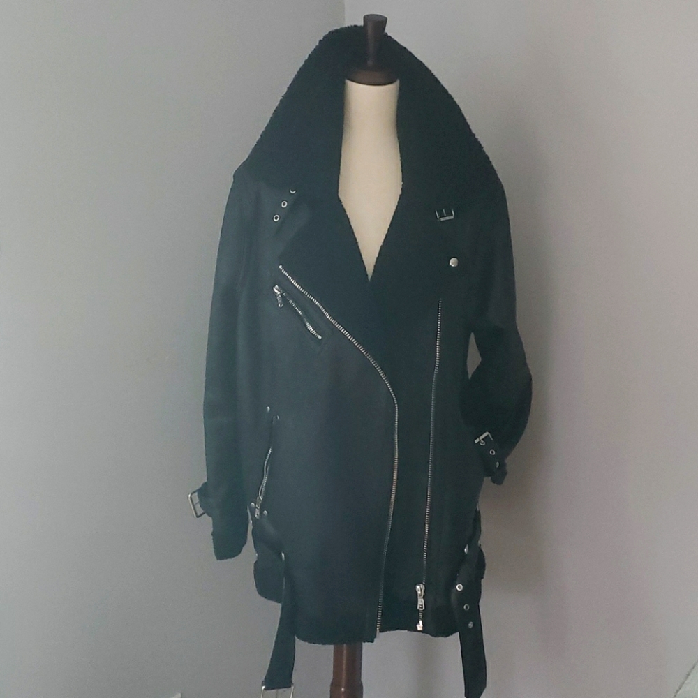 Womens AVEC LES FILLES Faux Shearling Moto Coat